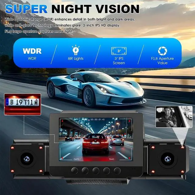 Alt view image 4 of 7 - 4 Channel Dash Cam Front and Rear with 360° View for All-Round Protection, 4-Way Recording, Built-in 5G WiFi & GPS, APP Control, 8 IR LEDs, 24H Parking Monitor, G-Sensor, Free TF Card (128GB)