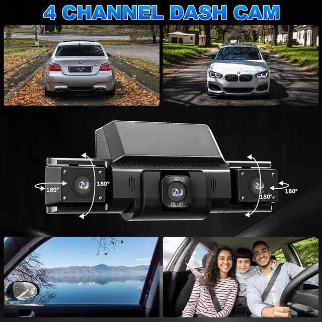 Alt view image 3 of 7 - 4 Channel Dash Cam Front and Rear with 360° View for All-Round Protection, 4-Way Recording, Built-in 5G WiFi & GPS, APP Control, 8 IR LEDs, 24H Parking Monitor, G-Sensor, Free TF Card (128GB)