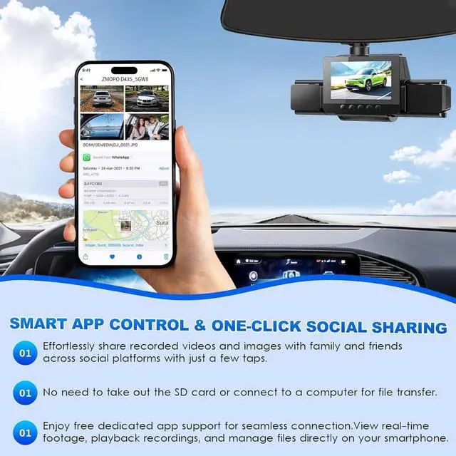 Alt view image 7 of 7 - 4 Channel Dash Cam Front and Rear with 360° View for All-Round Protection, 4-Way Recording, Built-in 5G WiFi & GPS, APP Control, 8 IR LEDs, 24H Parking Monitor, G-Sensor, Free TF Card (128GB)