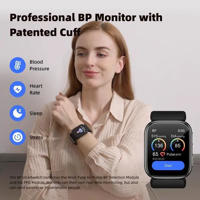 Alt view image 2 of 7 - Smart Watch Blood Pressure, 1.95'' Blood Pressure Watch with Air Pump Cuff, S7 Smartwatch with Blood Pressure Sleep Monitor Sports Tracking for Android iOS Supports Data Sharing, Reminder Monitoring