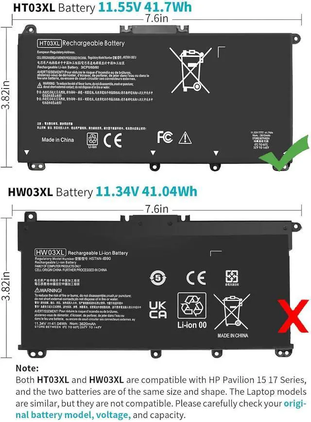 Alt view image 5 of 7 - HT03XL L11119-855 Laptop Battery for HP Pavilion 15-CS 15-DA 15-DB 15-DW | 17-by 17-CA 14-CE 14-CF 14-DF Series 15-CS0053CL 15-DW0033NR 15-DA0014DX L11421-542 L11421-2C2 HSTNN-UB7J HT03041XL