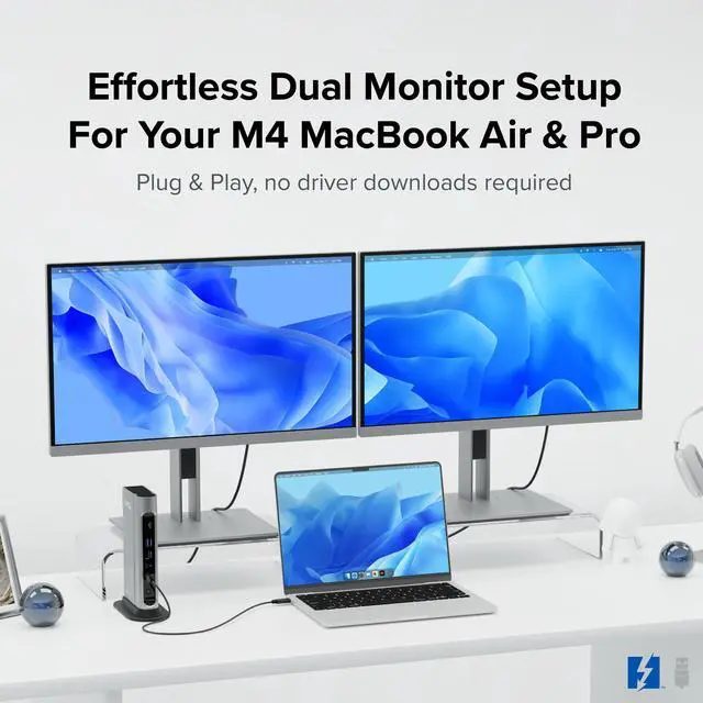 Alt view image 3 of 7 - 16-in-1 Thunderbolt 4 Dock Dual 4K Monitors for M4/M5 MacBook Air/Pro, 100W Charging, 2X HDMI, 2X DisplayPort, 2.5G Ethernet, 7X USB, MicroSD/SD Card Reader, Windows & USB4 Compatible