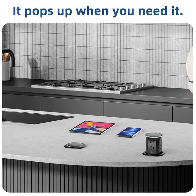 Alt view image 5 of 7 - Pop Up Countertop Outlet with 15W Wireless Charger,20W USB C Ports,Flush Mount Tamper Resistant,Recessed Grommet Receptacle,4 USB 4 Outlets,15A,1875W,ETL Listed,3.15in Hole,Black