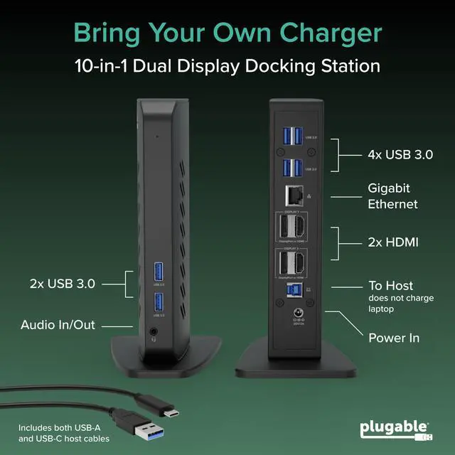 Alt view image 2 of 7 - Dual DisplayPort & HDMI Docking Station - USB 3.0 & USB-C Laptop Dock for Dual Monitors, DisplayLink, Mac (Driver Required), ChromeOS & Windows, Gigabit Ethernet and Audio (UD-6950Z)