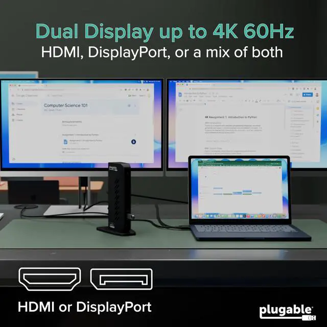 Alt view image 4 of 7 - Dual DisplayPort & HDMI Docking Station - USB 3.0 & USB-C Laptop Dock for Dual Monitors, DisplayLink, Mac (Driver Required), ChromeOS & Windows, Gigabit Ethernet and Audio (UD-6950Z)