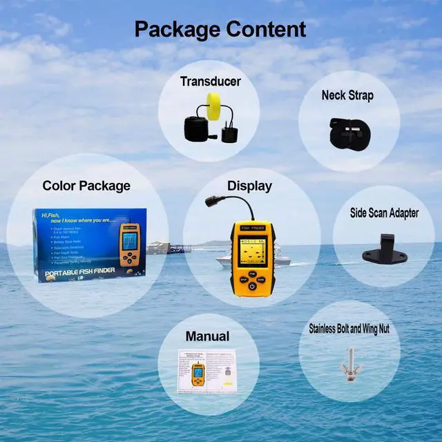 Alt view image 6 of 6 - Handheld Fish Finder Portable Fishing Kayak Fishfinder Fish Depth Finder Fishing Gear with Sonar Transducer and LCD Display