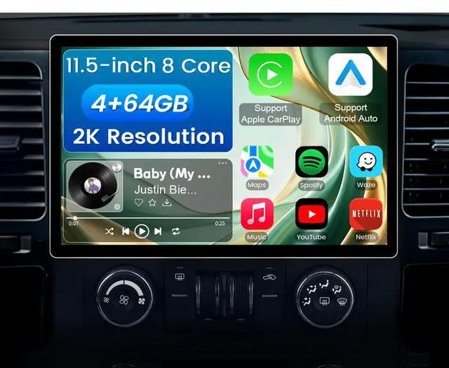 Main image of 11.5 Inch 8 Core 4GB+64GB Car Radio Stereo for Chevy Silverado 2007-2013 GMC Sierra Yukon, 2K Touchscreen Android 13 Head Unit with Wireless CarPlay & Android Auto, AHD Backup Camera, AM/FM Radio