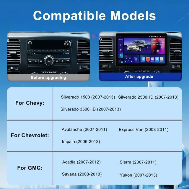 Alt view image 2 of 7 - 11.5 Inch 8 Core 4GB+64GB Car Radio Stereo for Chevy Silverado 2007-2013 GMC Sierra Yukon, 2K Touchscreen Android 13 Head Unit with Wireless CarPlay & Android Auto, AHD Backup Camera, AM/FM Radio