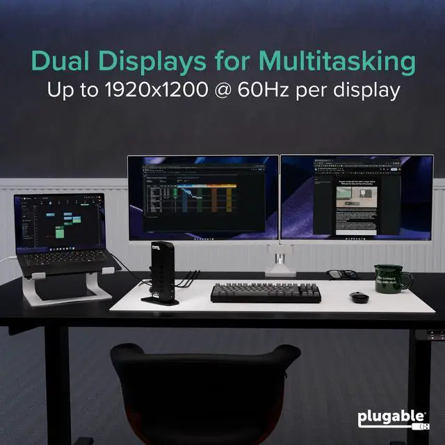 Alt view image 3 of 7 - Dual 1080p HDMI Universal Docking Station for USB-C & USB 3.0 Laptop, 10 Ports, Windows/ChromeOS Plug & Play, macOS Driver Required (UD-3900Z)