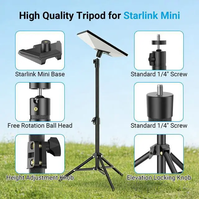Alt view image 6 of 7 - Starlink Mini Tripod Mount with Adapter - Height Adjustable & 360° Tilt, Compatible with Starlink Mini Terminal, Portable Sturdy Stand for RV Camping & Outdoor Use