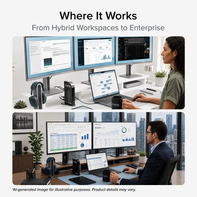 Alt view image 4 of 7 - 13-in-1 USB C Docking Station 4K Triple Monitor with 100W Power Delivery | USB C Dock for Windows, Mac, ChromeOS, Thunderbolt | Driver Required | 3X HDMI and 3X DisplayPort (UD-ULTC4K)