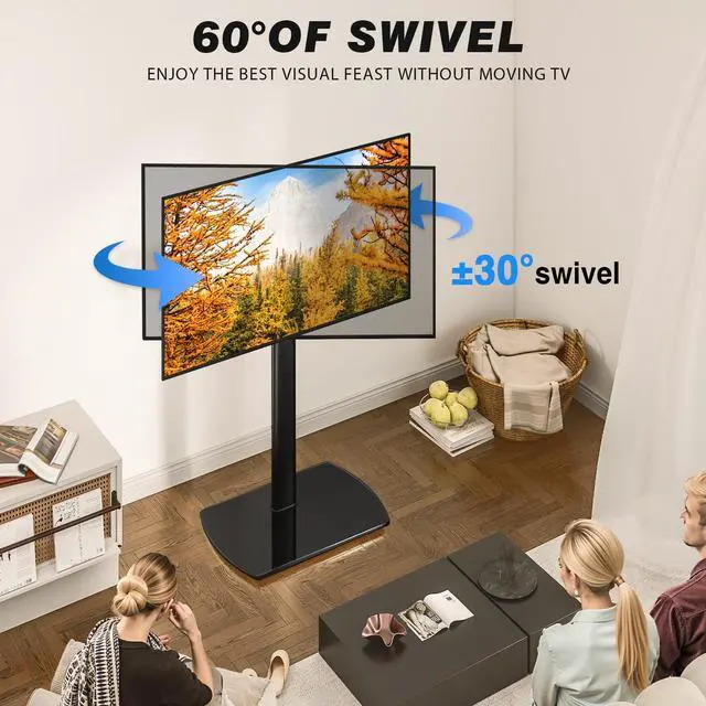 Alt view image 2 of 7 - Universal TV Floor Stand with Mount for 27-70 Inch LCD LED OLED TVs, Swivel Height Adjustable Tall TV Stand, Space Saving Design for Corner Bedroom Living Room, Black