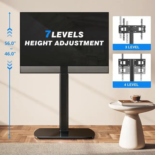 Alt view image 3 of 7 - Universal TV Floor Stand with Mount for 27-70 Inch LCD LED OLED TVs, Swivel Height Adjustable Tall TV Stand, Space Saving Design for Corner Bedroom Living Room, Black