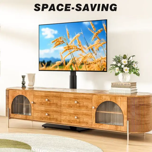Alt view image 5 of 7 - Universal TV Floor Stand with Mount for 27-70 Inch LCD LED OLED TVs, Swivel Height Adjustable Tall TV Stand, Space Saving Design for Corner Bedroom Living Room, Black