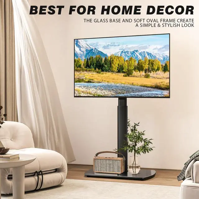 Alt view image 7 of 7 - Universal TV Floor Stand with Mount for 27-70 Inch LCD LED OLED TVs, Swivel Height Adjustable Tall TV Stand, Space Saving Design for Corner Bedroom Living Room, Black