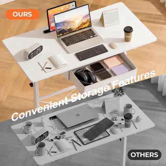 Alt view image 7 of 7 - Small Standing Desk with Storage Drawer, Mobile Height Adjustable Rolling Sit Stand Desk with Lockable Wheels 4Level Portable Laptop Desk for Small Space Home Office Treadmill Workstation