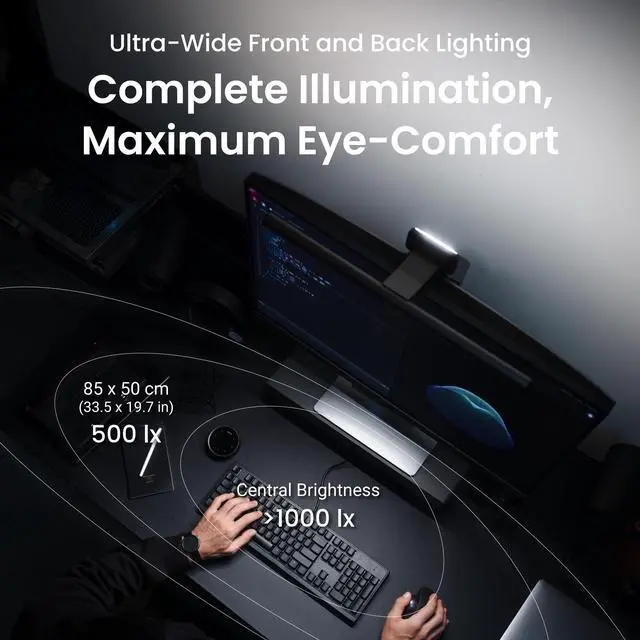 Alt view image 3 of 7 - ScreenBar Halo 2 LED Monitor Light Bar - Wireless Controller, Backlight, Motion Sensor, Adjustable Brightness/Color Temperature, Eye-Care, No Screen Glare, Fits Curved Monitor, Monitor Accessory