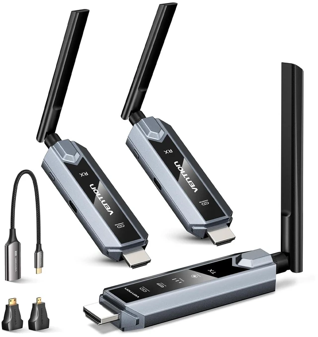 Main image of Wireless HDMI Transmitter and Receiver 656FT with LED Screen, Up to 6 RXs, Heat-Control, Plug & Play Wireless HDMI Extender Kit 4K Decode to Monitor from PC/Projector/TV Box(1TX+2RX)