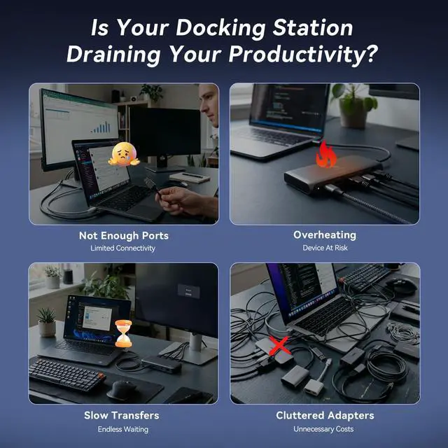Alt view image 2 of 7 - DisplayLink Docking Station 3 Monitors with 120W Power Adapter | Triple/Quad 4K@60Hz Displays,for MacBook Pro/Air, Thunderbolt 4/3, USB-C Windows,3X HDMI, 3X DP, 2xUSB-C, 4xUSB 3.2 10Gbps