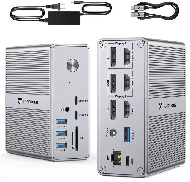 Main image of DisplayLink Docking Station 3 Monitors with 120W Power Adapter | Triple/Quad 4K@60Hz Displays,for MacBook Pro/Air, Thunderbolt 4/3, USB-C Windows,3X HDMI, 3X DP, 2xUSB-C, 4xUSB 3.2 10Gbps