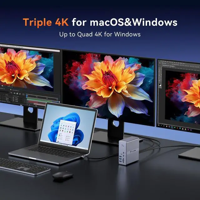 Alt view image 5 of 7 - DisplayLink Docking Station 3 Monitors with 120W Power Adapter | Triple/Quad 4K@60Hz Displays,for MacBook Pro/Air, Thunderbolt 4/3, USB-C Windows,3X HDMI, 3X DP, 2xUSB-C, 4xUSB 3.2 10Gbps