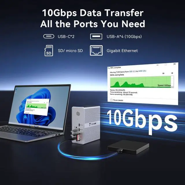 Alt view image 6 of 7 - DisplayLink Docking Station 3 Monitors with 120W Power Adapter | Triple/Quad 4K@60Hz Displays,for MacBook Pro/Air, Thunderbolt 4/3, USB-C Windows,3X HDMI, 3X DP, 2xUSB-C, 4xUSB 3.2 10Gbps
