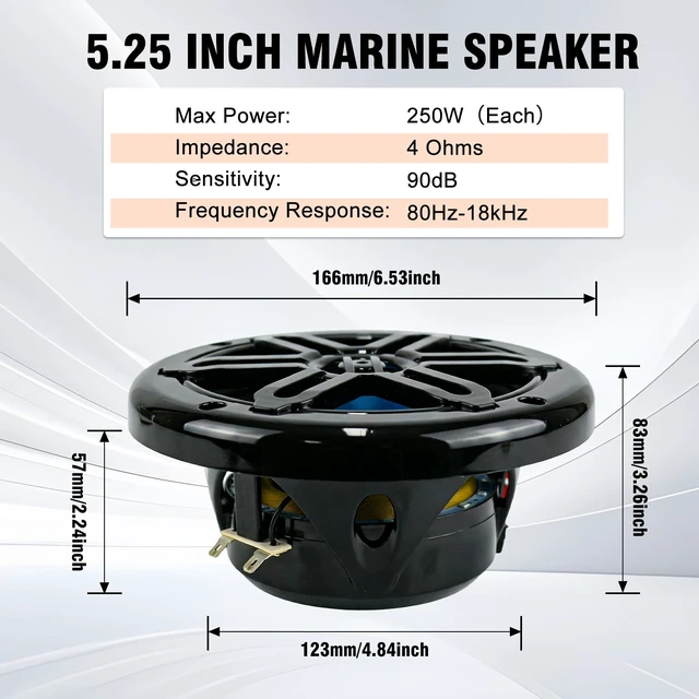 Alt view image 5 of 7 - 5.25 Inch 500W Marine Speakers with LED Lights -2 Way Weather Resistant Boat Speakers Perfect for Boats, ATVs, UTVs Pair,Black