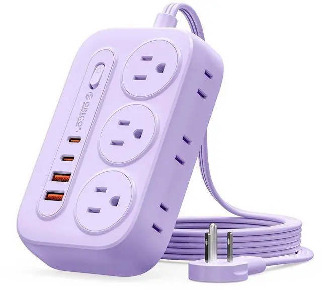 Main image of Surge Protector Power Strip, PD20W Multiple Outlets Extension Cord | 6 AC Outlets and 4 USB Charging Ports (2 USB-C), Flat Plug, 5 Ft Mountable Outlet Extender for Office/Dorm ETL Listed