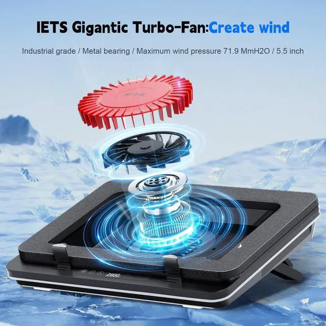 Alt view image 2 of 7 - GT600 Laptop Cooling Pad Equipped with Gigantic Turbo-Fan5.5inch Diameter,Sealed Foam for Rapid Cooling Gaming Laptop,14.1-19.3 inch Laptop Cooler with 3-Port USB Hub,Dust Filter,Touch Start
