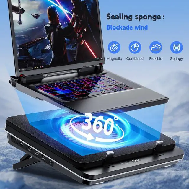 Alt view image 3 of 7 - GT600 Laptop Cooling Pad Equipped with Gigantic Turbo-Fan5.5inch Diameter,Sealed Foam for Rapid Cooling Gaming Laptop,14.1-19.3 inch Laptop Cooler with 3-Port USB Hub,Dust Filter,Touch Start