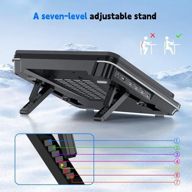 Alt view image 7 of 7 - GT600 Laptop Cooling Pad Equipped with Gigantic Turbo-Fan5.5inch Diameter,Sealed Foam for Rapid Cooling Gaming Laptop,14.1-19.3 inch Laptop Cooler with 3-Port USB Hub,Dust Filter,Touch Start