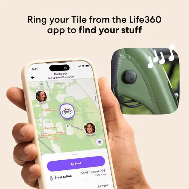 Alt view image 3 of 5 - Tile Sticker - Small Bluetooth Tracker, Remote Finder and Item Locator for Bikes, Glasses and More. Both iOS and Android Compatible. Phone Finder. 1-Pack (Black)