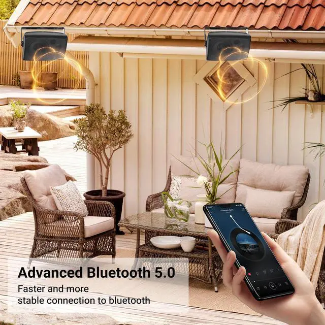Alt view image 2 of 7 - 6.5 Inch Max 800W Outdoor Bluetooth Speakers Waterproof Wired with Multifunctional Amplifier Wall Mount Outdoor Speaker System for Patio Garden Poolside Home(4 Speakers,Black)