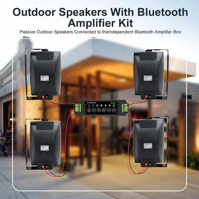 Alt view image 4 of 7 - 6.5 Inch Max 800W Outdoor Bluetooth Speakers Waterproof Wired with Multifunctional Amplifier Wall Mount Outdoor Speaker System for Patio Garden Poolside Home(4 Speakers,Black)