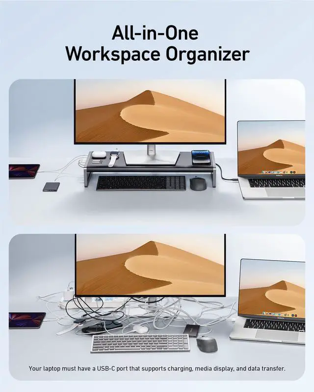 Alt view image 3 of 6 - 675 USB-C Docking Station, 12-in-1 Monitor Stand, Wireless Charging | 2 USB-C 10Gbps and 3 USB-A 10Gbps Ports, 4K@60Hz HDMI, Ethernet, SD/TF Card Reader, for ThinkPad, MacBook Pro and More