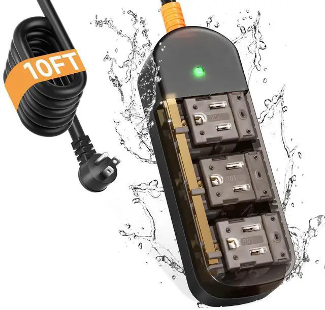 Main image of Outdoor Power Strip Weatherproof 10 FT Extension Cord Waterproof Surge Protector Power Strip, 3 AC Outlets, 1625W Overload Protection, for Camping, Home, Office, Garden, FCC UL Listed