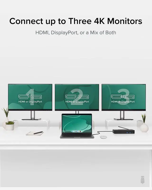 Alt view image 3 of 7 - 12-in-1 USB C Triple Monitor Docking Station, Triple 4K Displays with 3X HDMI or 3X DisplayPort, Compatible with Mac, Windows, Thunderbolt, USB4, USB-C (100W PD, 6X USB Ports, Ethernet)