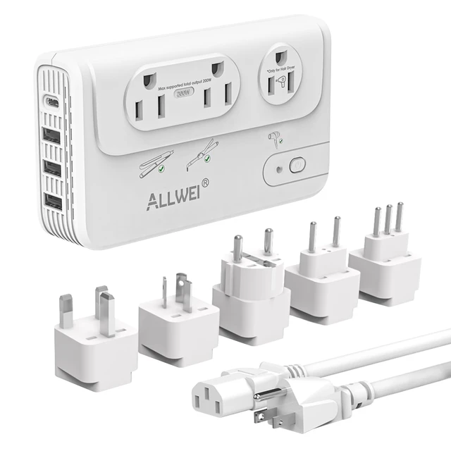 Main image of 2000W Voltage Converter 220V to 110V Travel Adapter 2000W Converter Adapter Combo with Type C, E/F, G, I, L Plugs, Designed for Hair Dryers, Straighteners and Curling Irons
