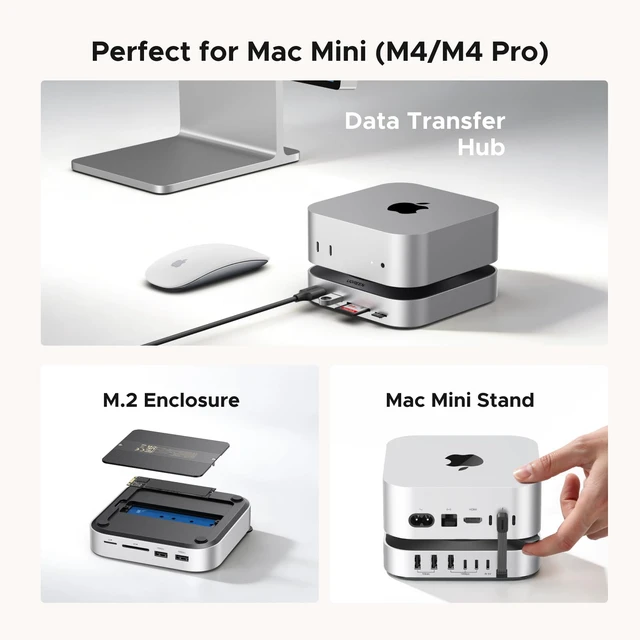Alt view image 2 of 7 - Mac mini M4 Dock & Stand with NVMe SSD Enclosure 3 USB A 10Gbps, USB C Data Port, SD Card Reader for Mac mini M4/ M4 Pro