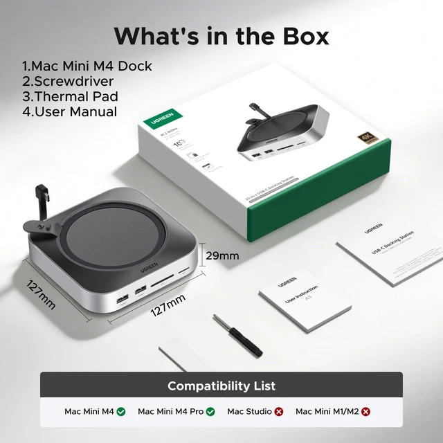 Alt view image 7 of 7 - Mac mini M4 Dock & Stand with NVMe SSD Enclosure 3 USB A 10Gbps, USB C Data Port, SD Card Reader for Mac mini M4/ M4 Pro