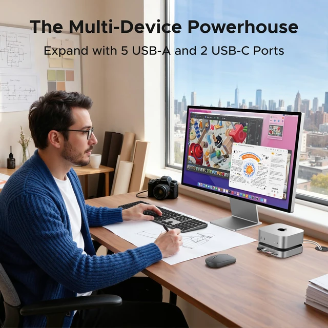 Alt view image 5 of 7 - Mac mini M4 Dock & Stand with NVMe SSD Enclosure 3 USB A 10Gbps, USB C Data Port, SD Card Reader for Mac mini M4/ M4 Pro