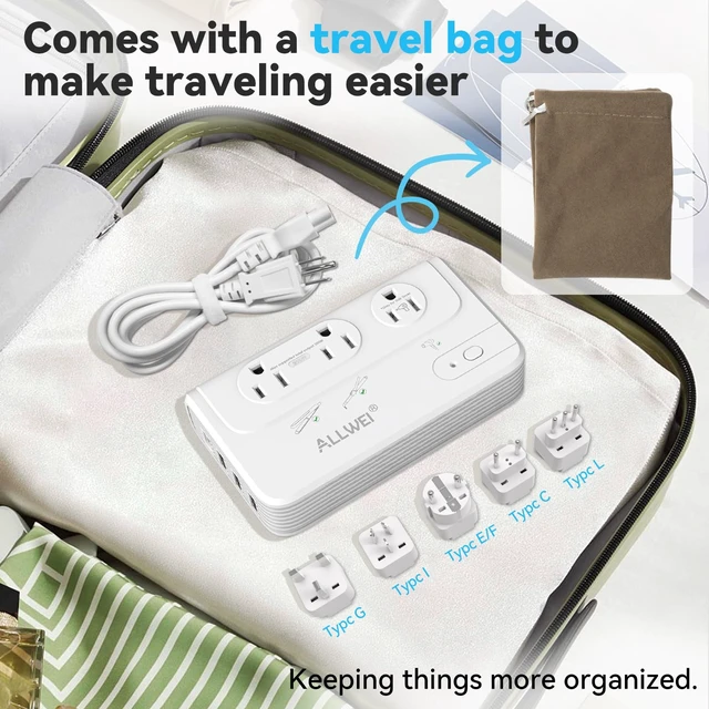Alt view image 7 of 7 - 2000W Voltage Converter 220V to 110V Travel Adapter 2000W Converter Adapter Combo with Type C, E/F, G, I, L Plugs, Designed for Hair Dryers, Straighteners and Curling Irons