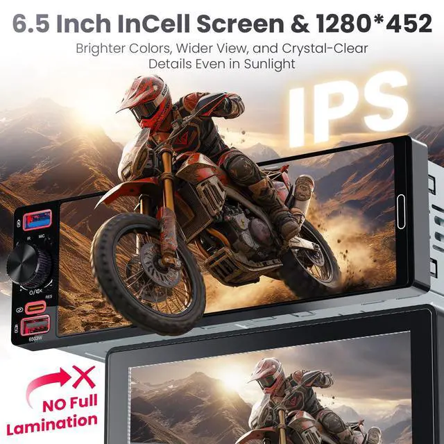 Alt view image 3 of 7 - Single Din Radio Car Stereo with Apple CarPlay & Android Auto | 6.5 InCell Touchscreen Car Radio,Bluetooth 6.0,Type-C Fast Charging, 1080P Backup Camera,GPS,AM&FM,Voice Control,Mirror Link