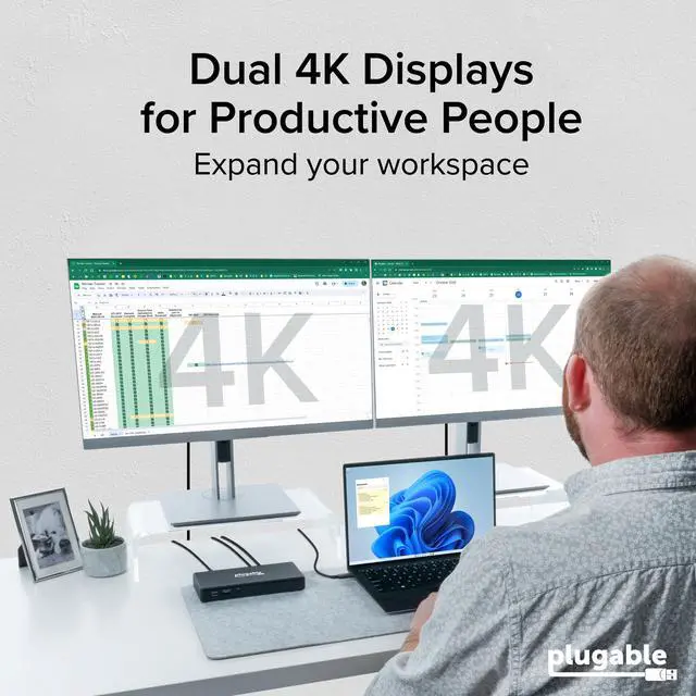 Alt view image 4 of 7 - USB-C Docking Station Dual Monitor 4K 60Hz (2×HDMI), 65W Charging, Gigabit Ethernet, USB-C & 3×USB-A 5Gbps, Audio, Driverless for Windows/ChromeOS (UD-MSTH2)