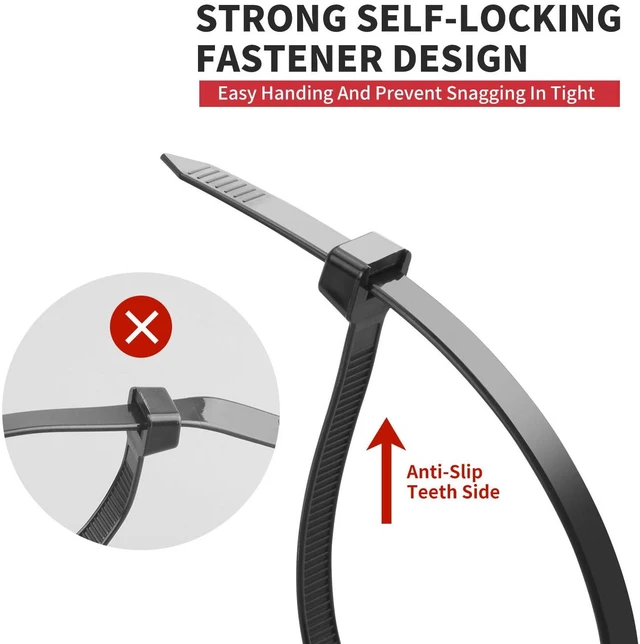 Alt view image 4 of 7 - 500 Pcs Black Zip Ties Assorted Sizes 8"+12"+14"+18" 220 LBS Zip Ties Heavy Duty, Strong Cable Ties, Wire Ties, Big Zip Ties for Indoor Outdoor Cable Management