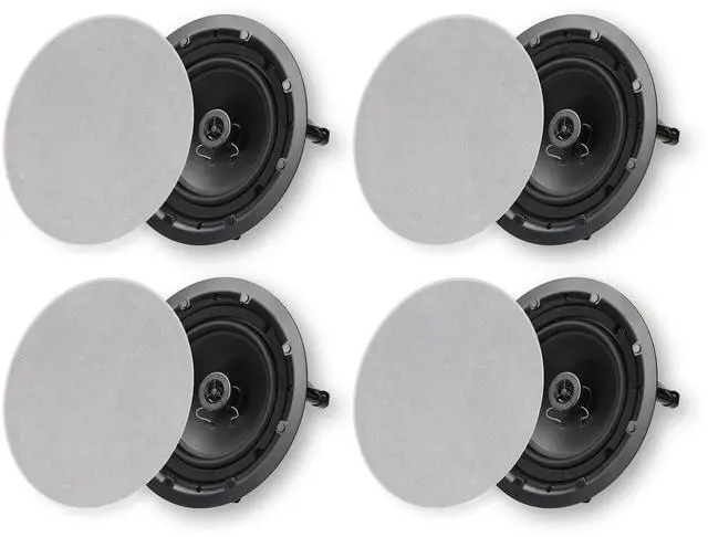 Main image of 8-Inch 2-Way in-Ceiling/in-Wall Speakers, 4-Pack, Paintable, White | 9.75-Inch Cutout, Whole House Audio, Home Theater, Indoor or Covered Outdoor, 8" Woofer, 0.5" Tweeter, Low Profile Grille