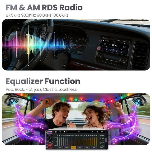 Alt view image 6 of 7 - Single Din Radio Car Stereo with Apple CarPlay & Android Auto | 6.5 InCell Touchscreen Car Radio,Bluetooth 6.0,Type-C Fast Charging, 1080P Backup Camera,GPS,AM&FM,Voice Control,Mirror Link