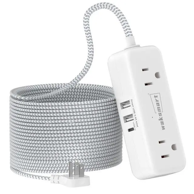 Main image of Flat Plug 25 FT Extension Cord with 4 AC Outlets | Long Braided Extension Cord, 3 USB Ports (5V/3.4A 17W) for Home Office Dorm