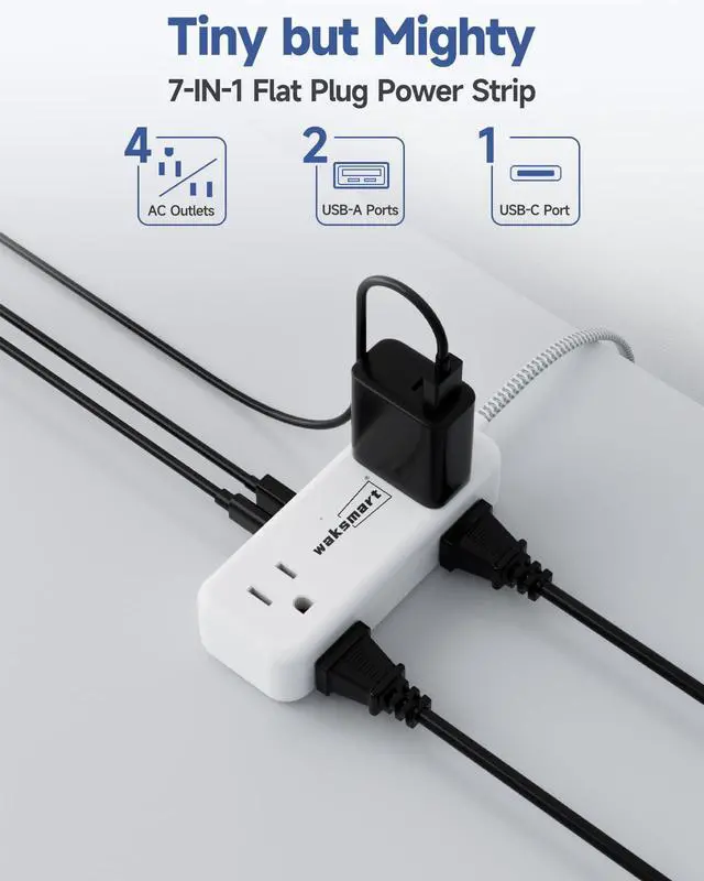Alt view image 4 of 7 - Flat Plug 25 FT Extension Cord with 4 AC Outlets | Long Braided Extension Cord, 3 USB Ports (5V/3.4A 17W) for Home Office Dorm