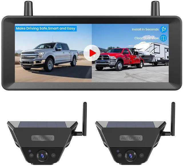 Main image of Dual Solar Wireless Magnetic Backup Camera, 2-Min Easy Install | 7.2" 1080P Split-Screen DVR Monitor, Wall-Mount, Hitch Back up Camera, IR Night Vision, IP69K Waterproof for Truck,RV,Trailer
